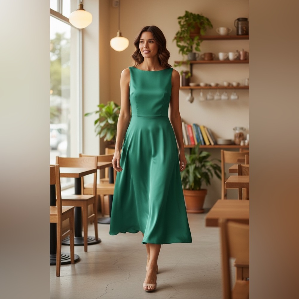 Jessica McClintock Emerald Green Sleeveless Midi Dress